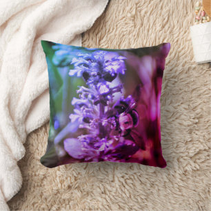 Bumble Bee On Purple Flower Abstract Colours Cushion