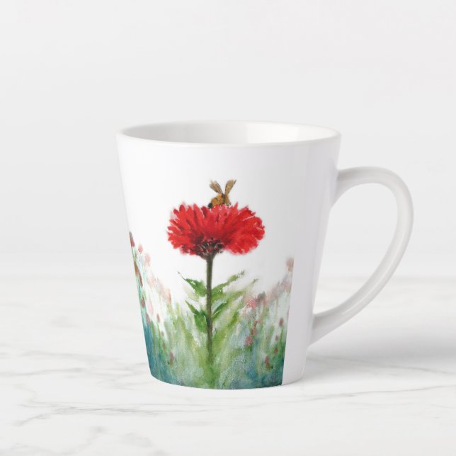 Bumble Bee on Red Zinnia Small Latte Mug (Right)