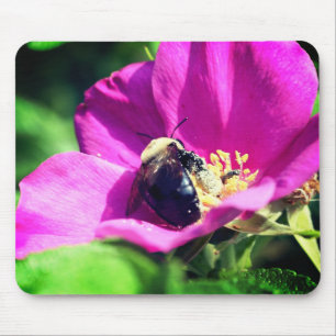 Bumble Bee On Rose Flower Mouse Mat