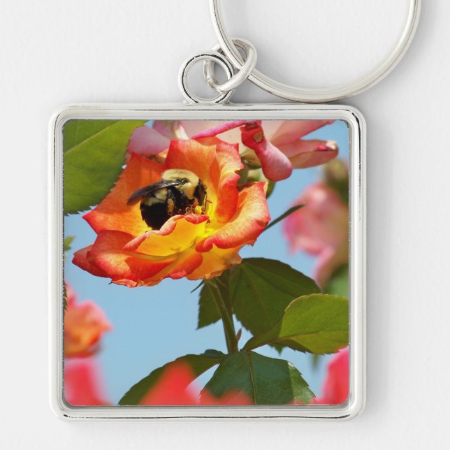 Bumble Bee on rose Key Ring (Front)