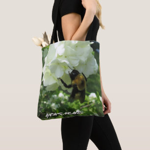Bumble Bee on Snowball bush and your name Tote Bag