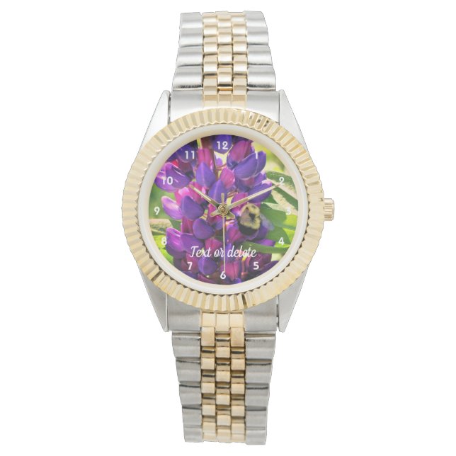 Bumble Bee On Wild Lupine Flower Personalised  Watch (Front)