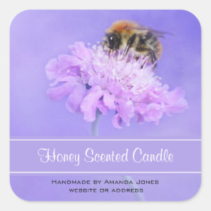 Bumble Bee Perched on a Pink Flower Candle Square Sticker