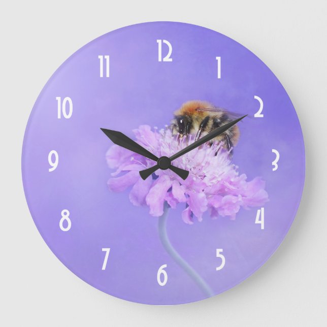 Bumble Bee Perched on a Pink Flower Large Clock (Front)