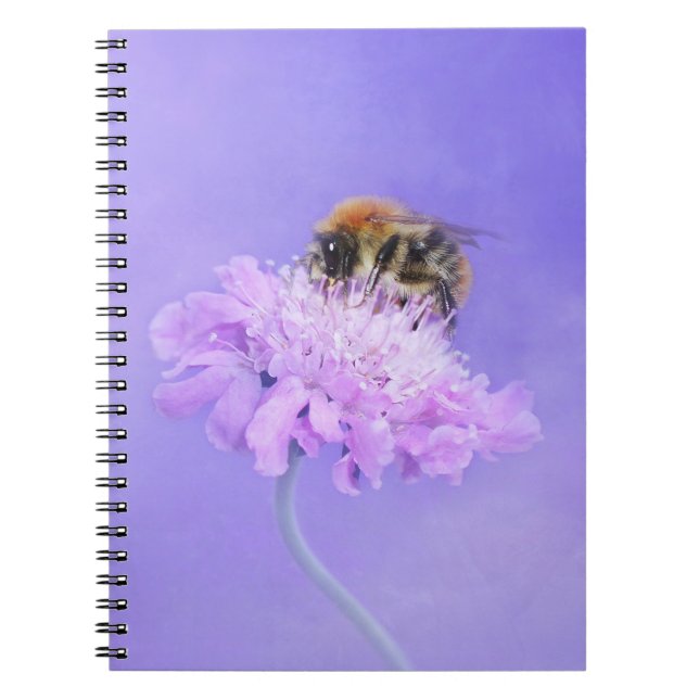 Bumble Bee Perched on a Pink Flower Notebook (Front)
