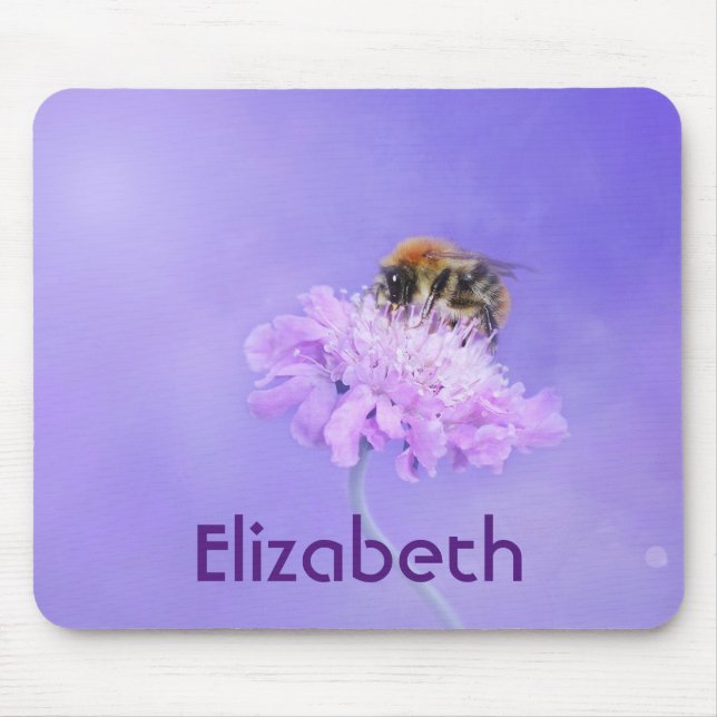 Bumble Bee Perched on a Pink Flower Personalised Mouse Mat (Front)