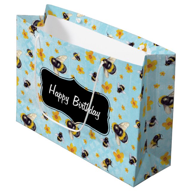 Bumble Bee Personalised Birthday Large Gift Bag (Front Angled)