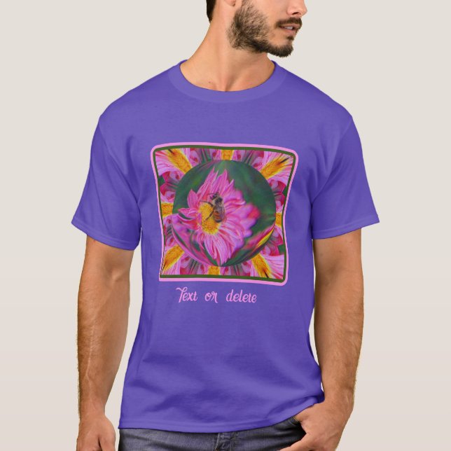 Bumble Bee Pink Daisy Abstract Nature  T-Shirt (Front)