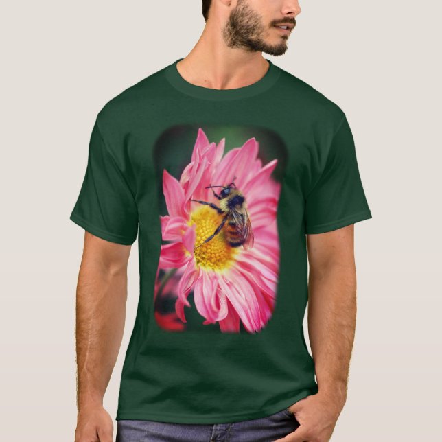 Bumble Bee Pink Daisy Flower T-Shirt (Front)