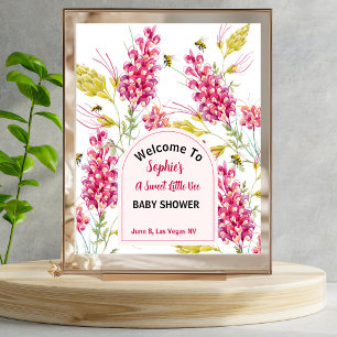 Bumble Bee Pink Florals Baby Shower Welcome Sign