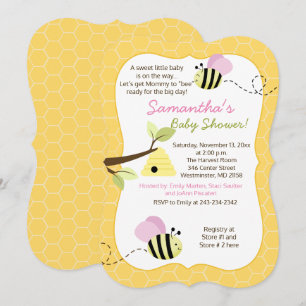 Bumble Bee Pink Girl Baby Shower Invitation