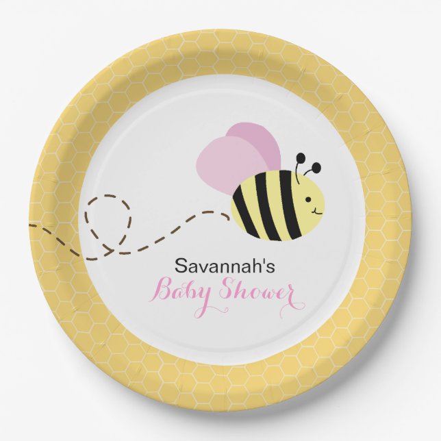 Bumble Bee Pink Wings Custom Paper Plate (Front)