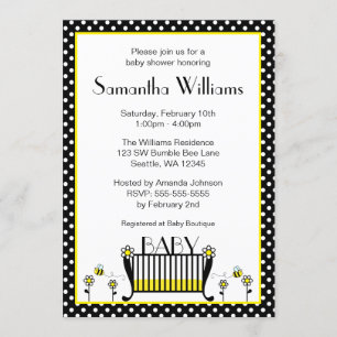 Bumble Bee Polka Dot Baby Shower Invitations
