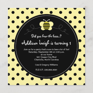 Bumble Bee Polka Dots- Birthday Invitation