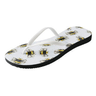 Bumble bee print - natural print flip flops