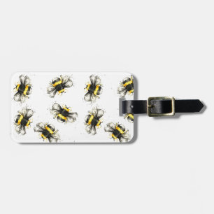 Bumble bee print - natural print luggage tag