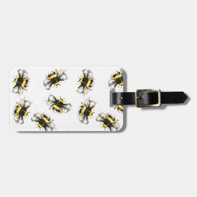 Bumble bee print - natural print luggage tag (Front Horizontal)