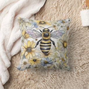 Bumble Bee spring floral painted. Cushion