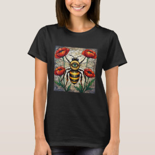 Bumble Bee Stained Glass Red Poppy Flower Bug Art T-Shirt