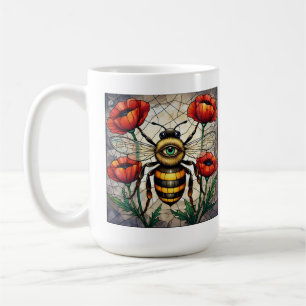 Bumble bee stained glass vibrant poppy flower eye coffee mug