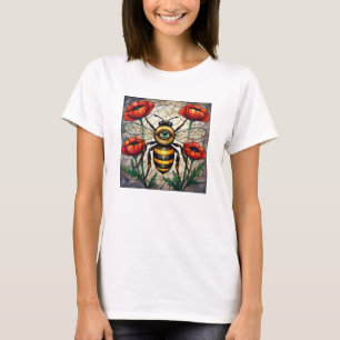Bumble bee stained glass vibrant poppy flower eye T-Shirt