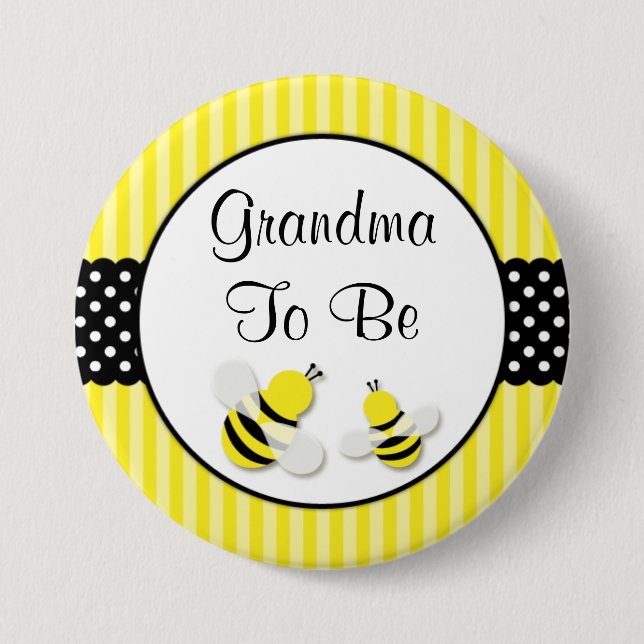 Bumble Bee Striped Polka Dots Baby Shower Grandma 7.5 Cm Round Badge (Front)
