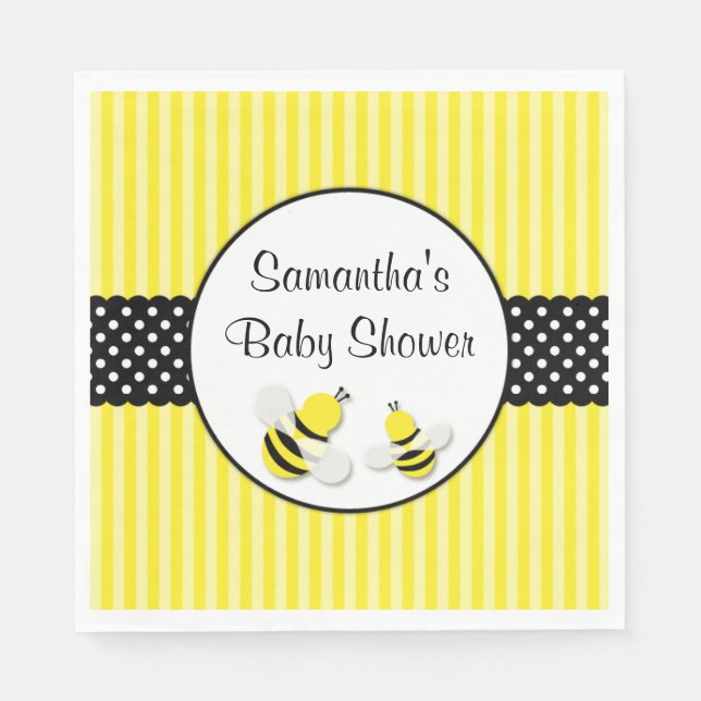 Bumble Bee Striped Polka Dots Baby Shower Napkin (Front)
