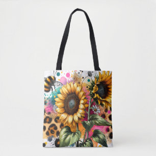Bumble Bee Sunflower Leopard Print Tote Bag