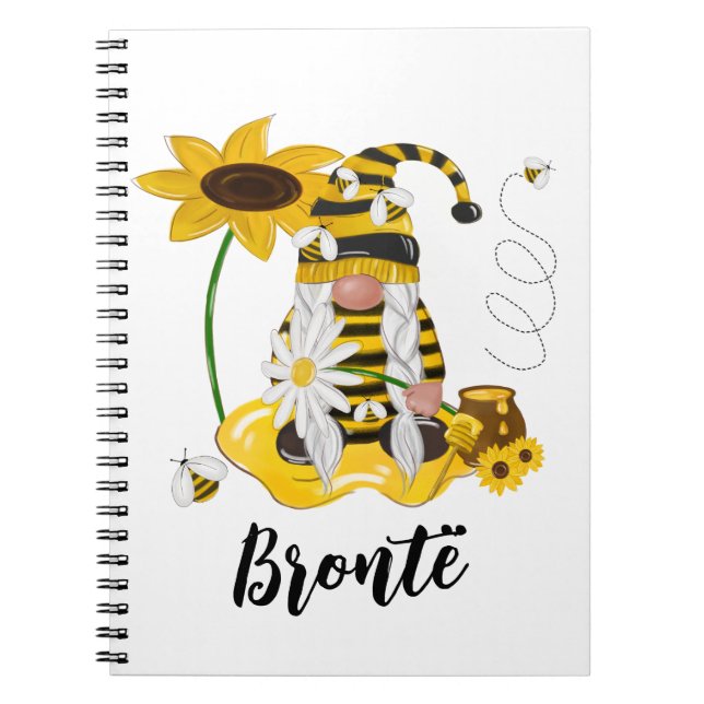 Bumble Bee Sunflower Personalised Gnome Notebook (Front)