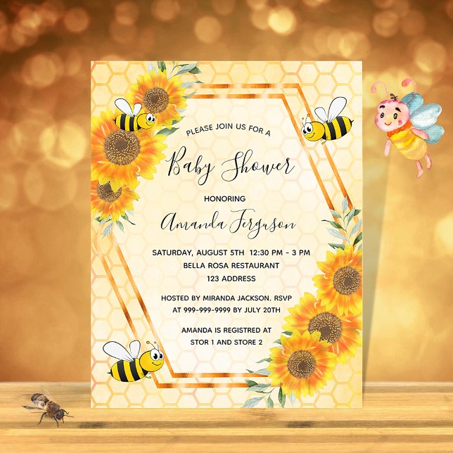Bumble bee sunflowers baby shower invitation (Creator Uploaded)