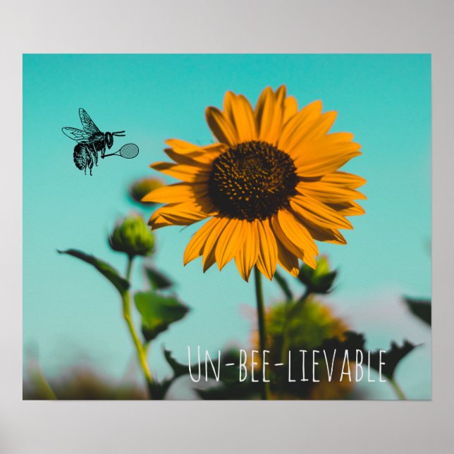 Bumble Bee Tennis Player With Racquet on Sunflower Poster (Front)