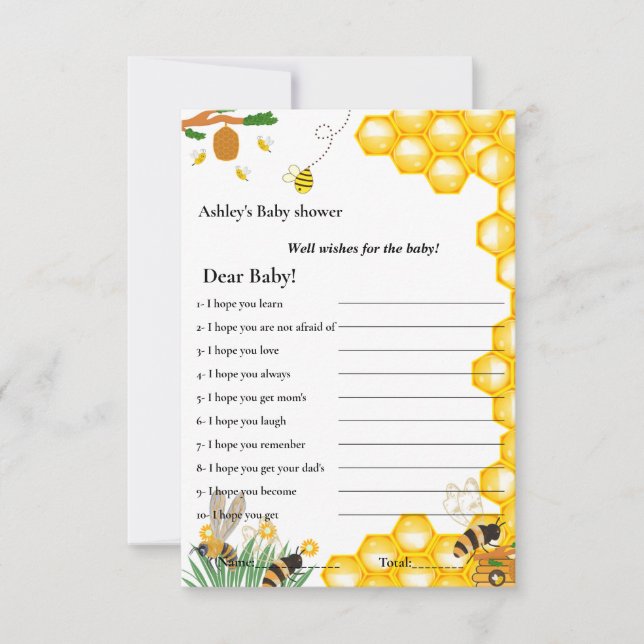 Bumble bee themes wishes for the baby shower game invitation (Front)