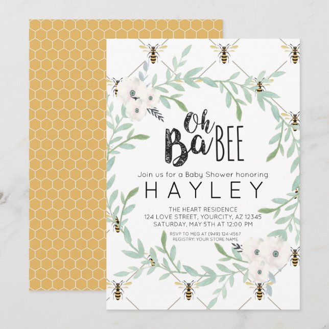 Bumble Bee Vintage Mummy to Bee shower Invite (Front/Back)