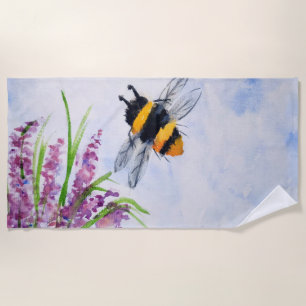 Bumble Bee Watercolor Beach Towel