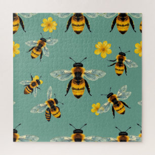 Bumble Bee Watercolor Realistic Honeycomb Jigsaw Puzzle