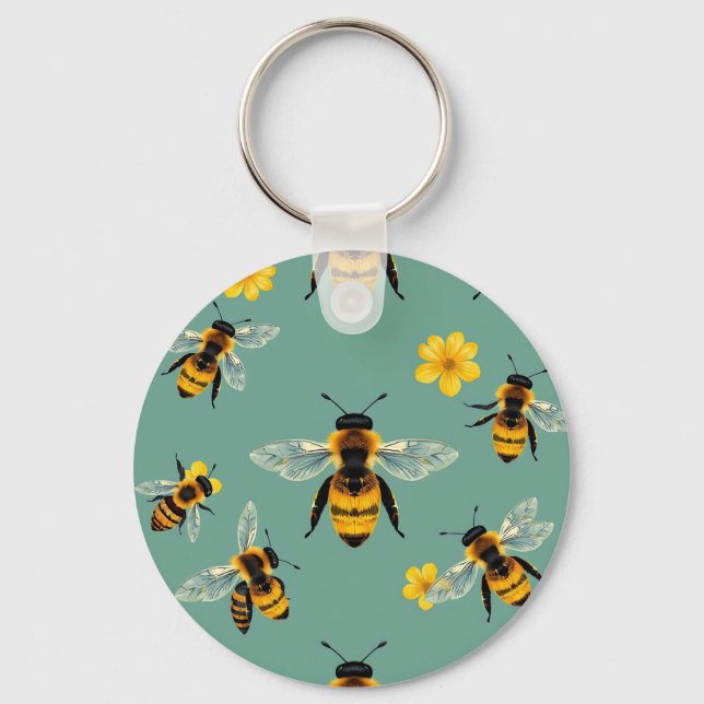 Bumble Bee Watercolor Realistic Honeycomb  Key Ring (Front)