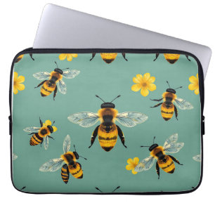 Bumble Bee Watercolor Realistic Honeycomb Laptop Sleeve