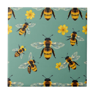 Bumble Bee Watercolor Realistic Honeycomb Tile