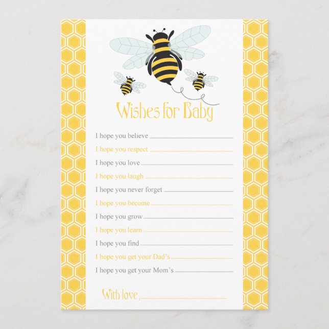 Bumble Bee Wishes for Baby Card-Baby Shower Game Advice Card (Front)
