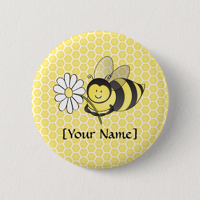 Bumble Bee with Daisy 6 Cm Round Badge (Front)