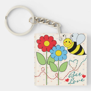 Bumble Bee With Flowers Bee Love Key Ring