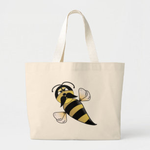 Bumble Bee with Moustache Large Tote Bag
