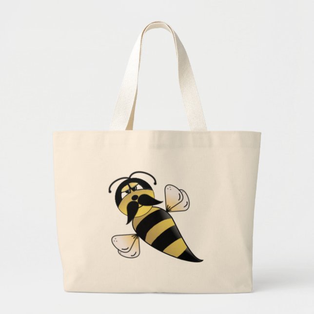 Bumble Bee with Moustache Large Tote Bag (Front)