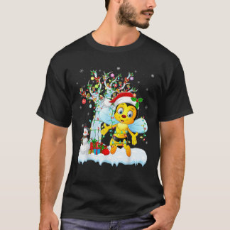 Bumble Bee Xmas Lighting Tree Santa Hat Bumble Bee T-Shirt