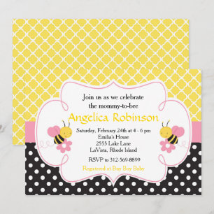 Bumble Bee Yellow and Black Baby Shower (Girl) Invitation