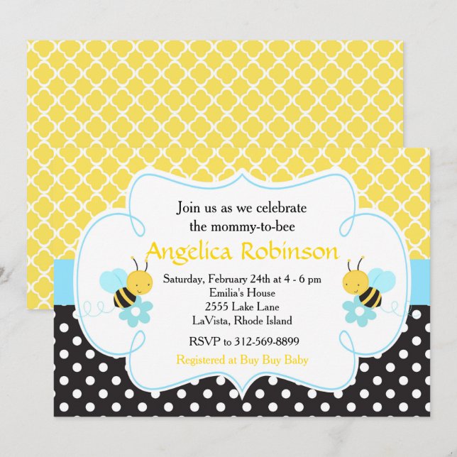 Bumble Bee Yellow and Black Boy Baby Shower Invitation (Front/Back)