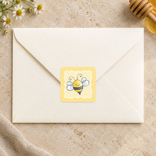 Bumble Bee Yellow Birthday Party Favour Square Sticker