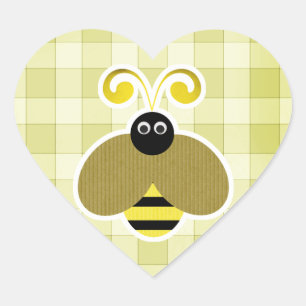 Bumble Bee Yellow Checks Heart Sticker