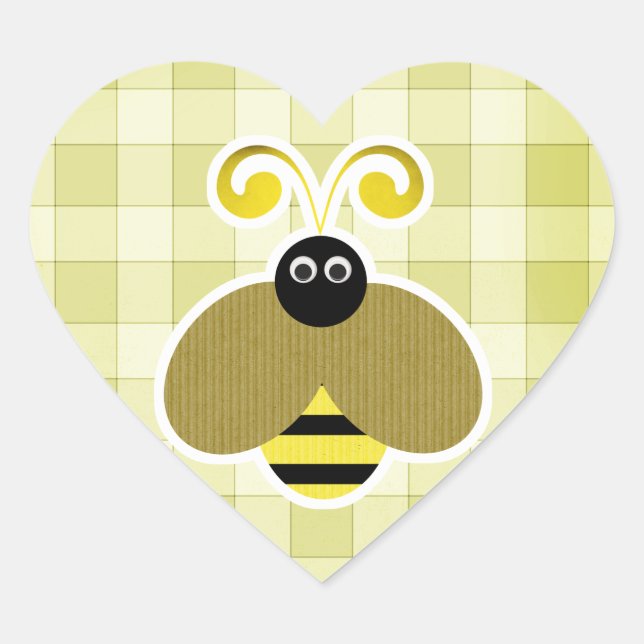 Bumble Bee Yellow Checks Heart Sticker (Front)