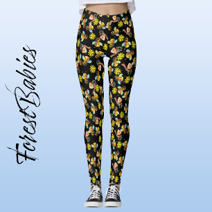 Bumble Bee 🐝 Yellow Daisy,  Honey Black Floral Leggings